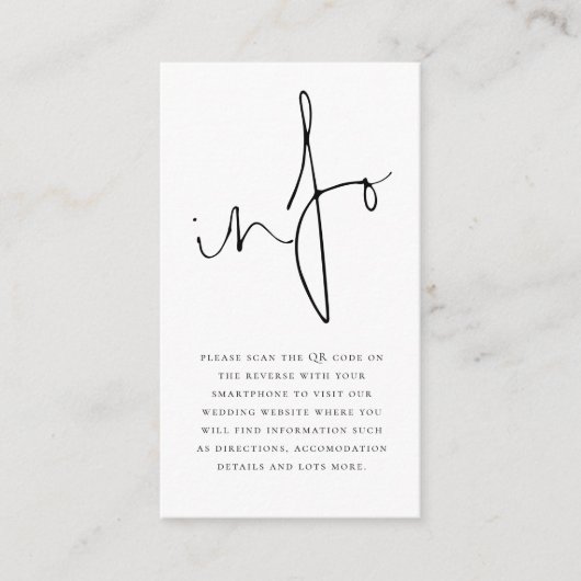 Mini Modern Script Info QR Code Hochzeitdetails Begleitkarte (Vorderseite)
