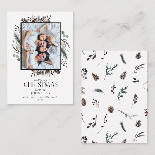 Mini Modern Winter Frohe Weihnachtsfamilie Foto Mitteilungskarte (Vorne/Hinten)