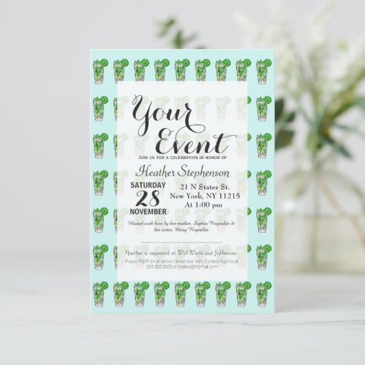 Mini Mojito im Sommer Wasserfarbencocktail Einladung (Stehend Vorderseite)