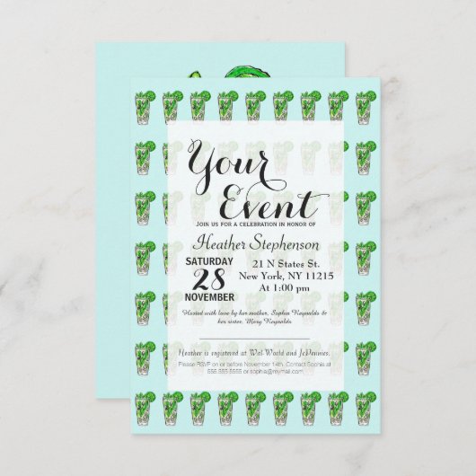 Mini Mojito im Sommer Wasserfarbencocktail Einladung (Vorne/Hinten)