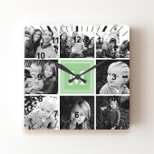 Mini Monogram Family Foto Collage Quadratische Wanduhr