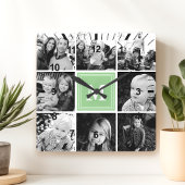 Mini Monogram Family Foto Collage Quadratische Wanduhr