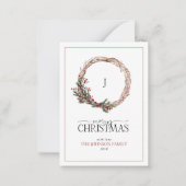 Mini Monogram Red Berry Wreath Frohe Weihnachten Mitteilungskarte (Vorderseite)