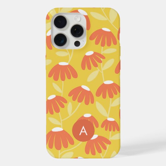 Mini Monogramm Anfangsbuchstabe Gelb/Orange Blumen iPhone Hülle (Rückseite)