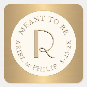 Mini-Monogramm-Etikett mit Hochzeitsdatum Quadratischer Aufkleber