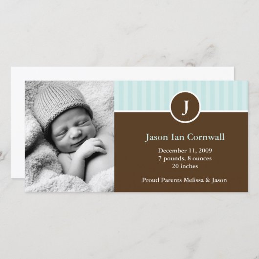 Mini-Monogramm und Streifen Geburtshinweise Ankündigung (Vorne/Hinten)