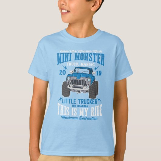 Mini Monster Truck Manic Little Trucker Boy T-Shirt (Vorderseite)