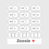 Mini Monthly Index Divider Tabs White Folded Aufkleber (Blatt)