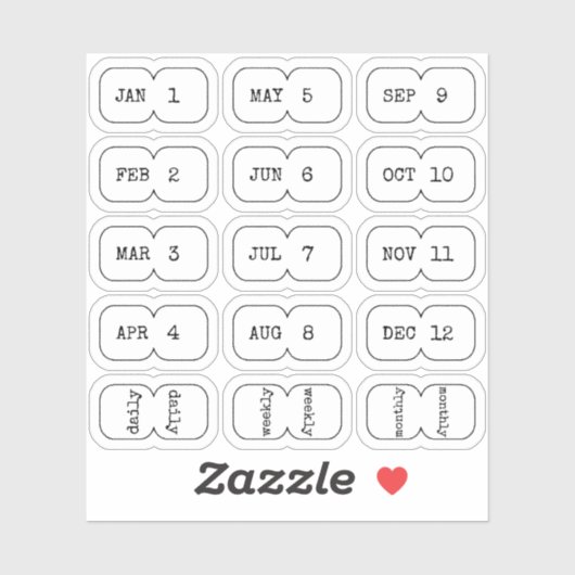 Mini Monthly Index Divider Tabs White Folded Aufkleber (Blatt)