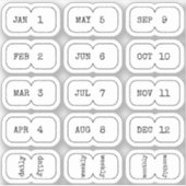Mini Monthly Index Divider Tabs White Folded Aufkleber (Vorderseite)