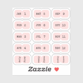 Mini Monthly Index Tabs Page Divider Pink Folded Aufkleber