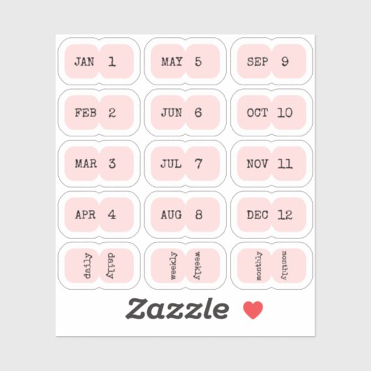 Mini Monthly Index Tabs Page Divider Pink Folded Aufkleber (Blatt)