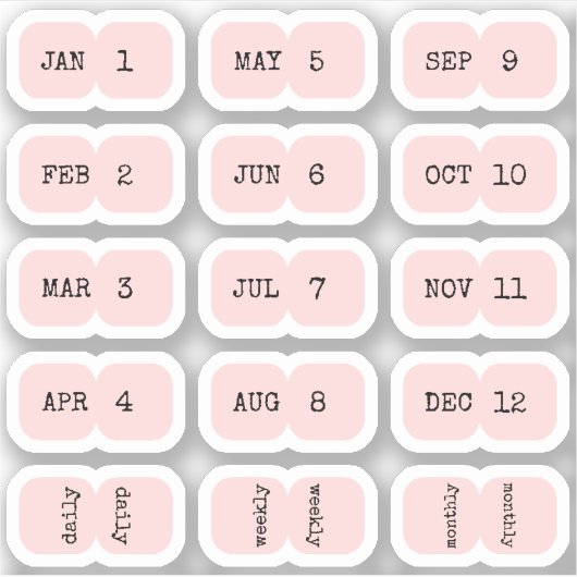 Mini Monthly Index Tabs Page Divider Pink Folded Aufkleber (Vorderseite)