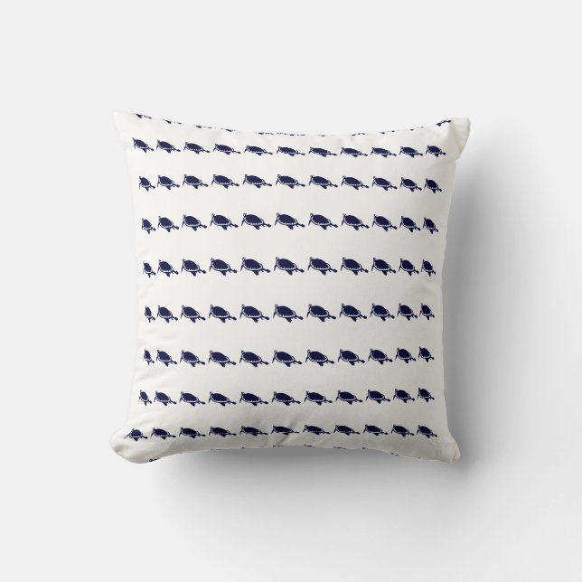 Mini NAVY BLUE Schildkröten auf weißem PILLOW Kissen (Vorderseite)