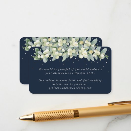 Mini Navy Snowberry+Eucalyptus Wedding Online UAWG Begleitkarte (Vorderseite/Rückseite Beispiel)