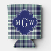 Mini Navy White Preppy Madras Quatrefolienmonogram Dosenkühler (Rückseite)