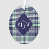 Mini Navy White Preppy Madras Quatrefolienmonogram Ornament (Vorderseite)