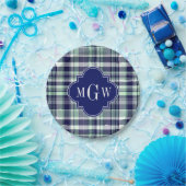 Mini Navy White Preppy Madras Quatrefolienmonogram Pappteller (Party)