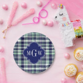 Mini Navy White Preppy Madras Quatrefolienmonogram Pappteller (Party)