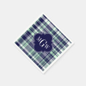 Mini Navy White Preppy Madras Quatrefolienmonogram Serviette (Ecke)