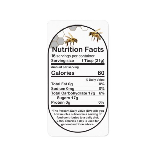 Mini Oval Honeybees Nutrition Facts Label Adressaufkleber (Vorne)