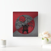 Mini-Pagode aus Graubambus Quadratische Wanduhr (Zuhause)