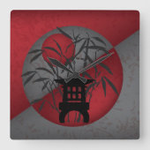 Mini-Pagode aus Graubambus Quadratische Wanduhr (Vorderseite)