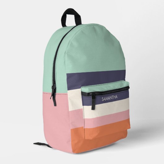 Mini Peach Moderne Farbblöcke Streifen personalisi Bedruckter Rucksack (Rückseitige Ecke links)
