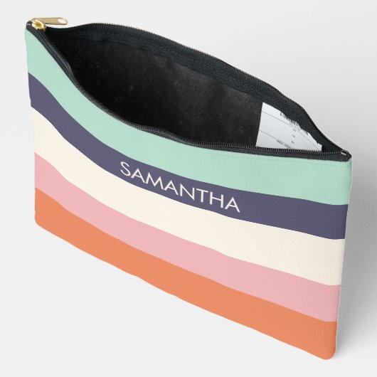 Mini Peach Moderne Farbblöcke Streifen personalisi Zubehörtasche (Offen)