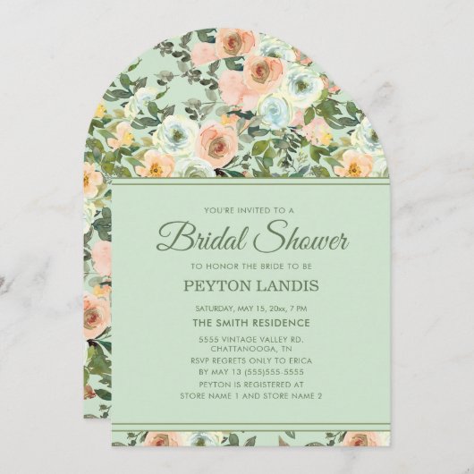 Mini Peach Wassercolor Blumenbogen Brautparty Einladung (Vorne/Hinten)