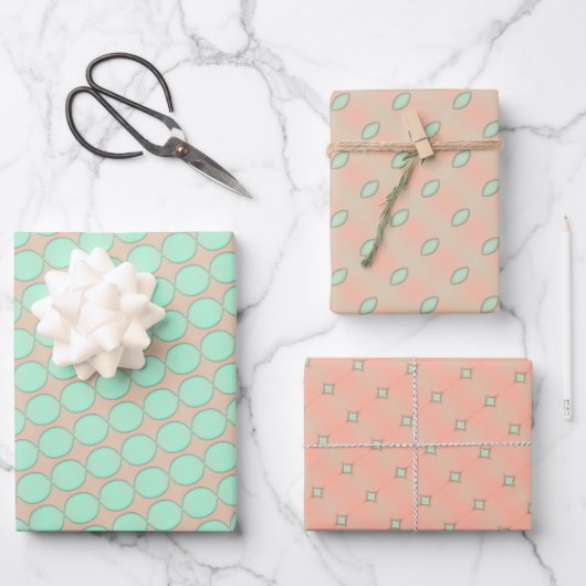 Mini Peach Whimsy Wrapping Paper Flat Sheet Set Geschenkpapier Set (Vorderseite)