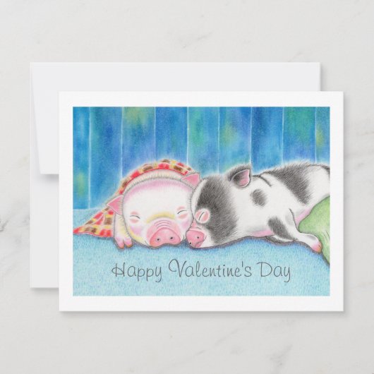 Mini Pigs Piglets Valentine's Day Flat Card (Vorderseite)