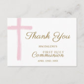 Mini Pink Cross  First Holy Communion Thank You Begleitkarte (Vorderseite)