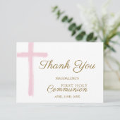Mini Pink Cross  First Holy Communion Thank You Begleitkarte (Stehend Vorderseite)