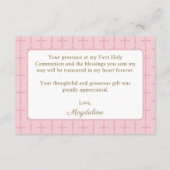 Mini Pink Cross  First Holy Communion Thank You Begleitkarte (Rückseite)