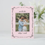 Mini pink whimsical bow photo RSVP karte (Stehend Vorderseite)