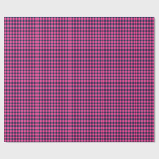 Mini Pixel Buffalo Check Plaid Pink Navy Geschenkpapier (Flach)