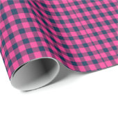 Mini Pixel Büffel Karo Gitter Rosa Navy Geschenkpapier (Rolleneckpunkt)