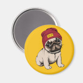 Mini Puppy Hipster Mops Magnet (Vorderseite/Rückseite)