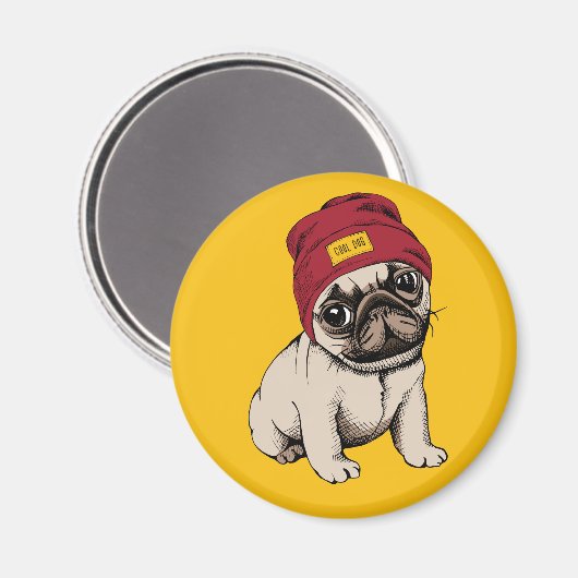 Mini Puppy Hipster Mops Magnet (Vorderseite/Rückseite)