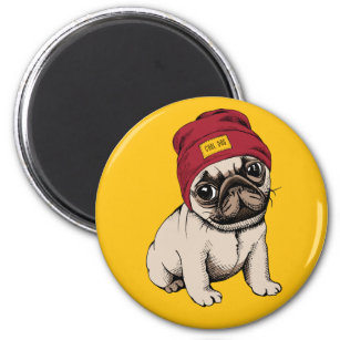 Mini Puppy Hipster Mops Magnet