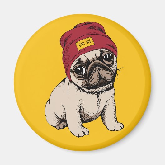 Mini Puppy Hipster Mops Magnet (Vorne)