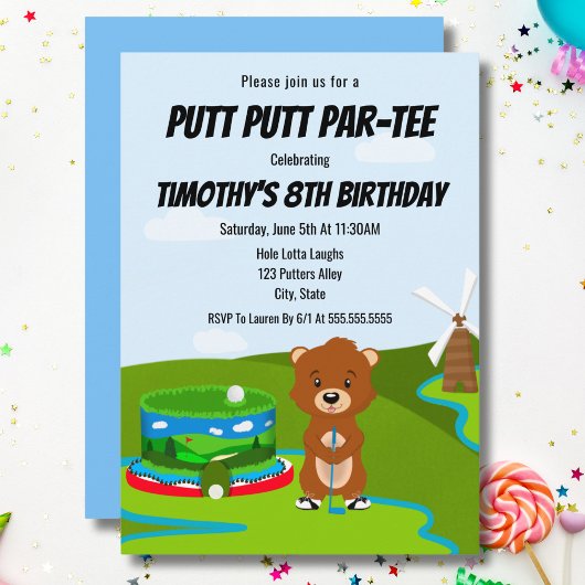 Mini Putt Putt Geburtstag Niedlich Gopher Kids Par Einladung