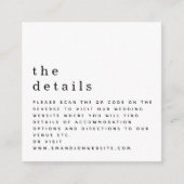 MINI QR-Code Schwarz-weiße Hochzeitdetails Begleitkarte (Vorderseite)