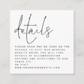 MINI QR Code Skript Schwarz-weiße Hochzeitdetails Begleitkarte (Vorderseite)