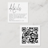 MINI QR Code Skript Schwarz-weiße Hochzeitdetails Begleitkarte (Vorne/Hinten)