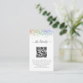 Mini Rainbow Glitzer QR Code Wedding Details Begleitkarte (Stehend Vorderseite)