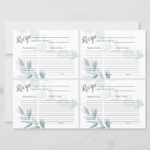 Mini RECIPE CARDS Dusty Blue Watercolor Eucalypt Einladung