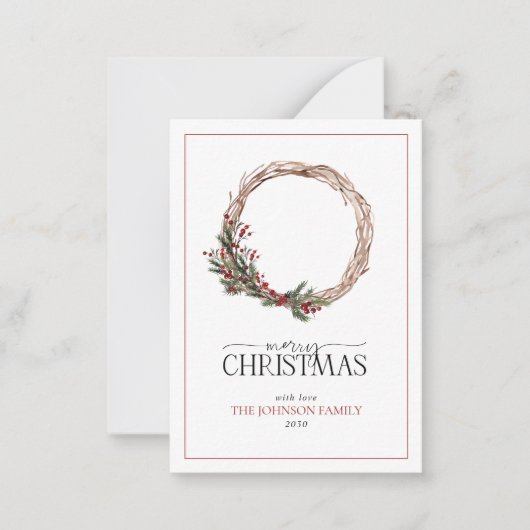 Mini Red Berry Winter Wreath Frohe Weihnachten Mitteilungskarte (Vorderseite)