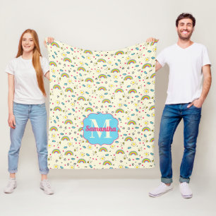 Mini-Regenbogen-Wurf auf gelbem Retro-Muster-Monog Fleecedecke
